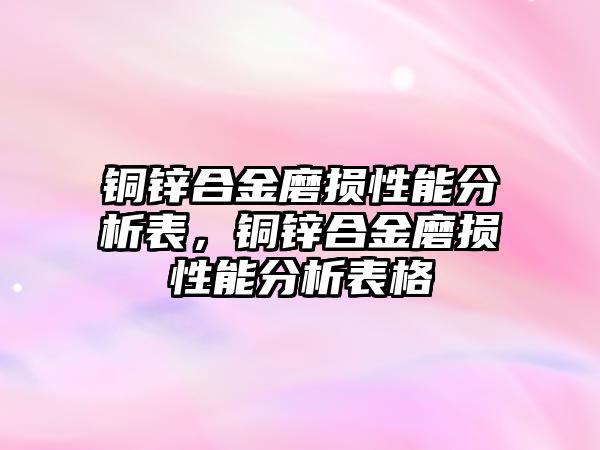 銅鋅合金磨損性能分析表，銅鋅合金磨損性能分析表格