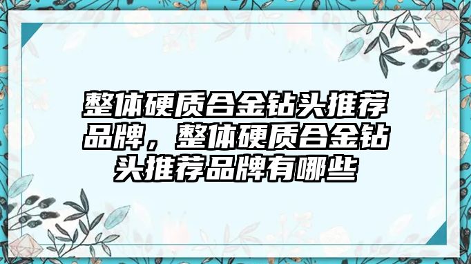 整體硬質(zhì)合金鉆頭推薦品牌，整體硬質(zhì)合金鉆頭推薦品牌有哪些