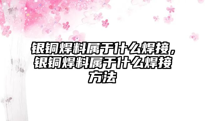 銀銅焊料屬于什么焊接，銀銅焊料屬于什么焊接方法