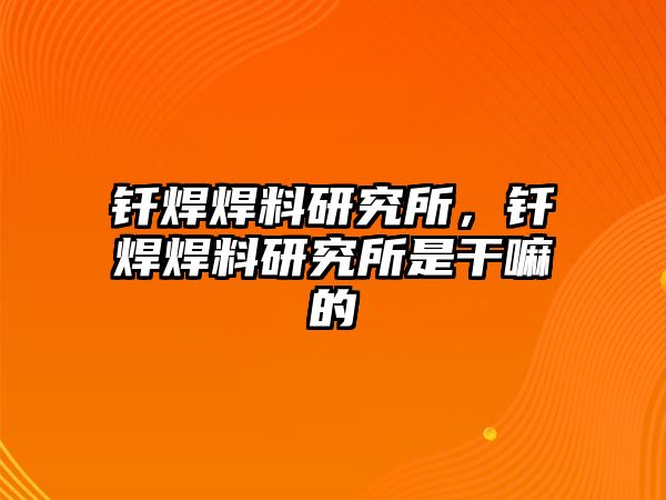 釬焊焊料研究所，釬焊焊料研究所是干嘛的