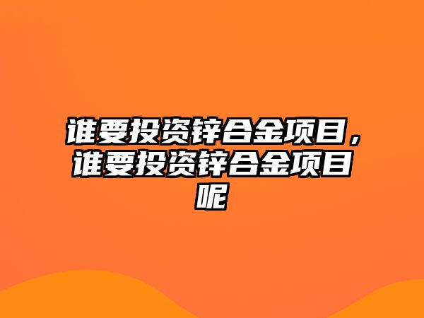 誰要投資鋅合金項(xiàng)目，誰要投資鋅合金項(xiàng)目呢