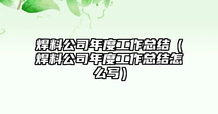 焊料公司年度工作總結(jié)（焊料公司年度工作總結(jié)怎么寫）