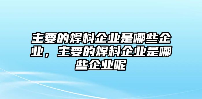 主要的焊料企業(yè)是哪些企業(yè)，主要的焊料企業(yè)是哪些企業(yè)呢