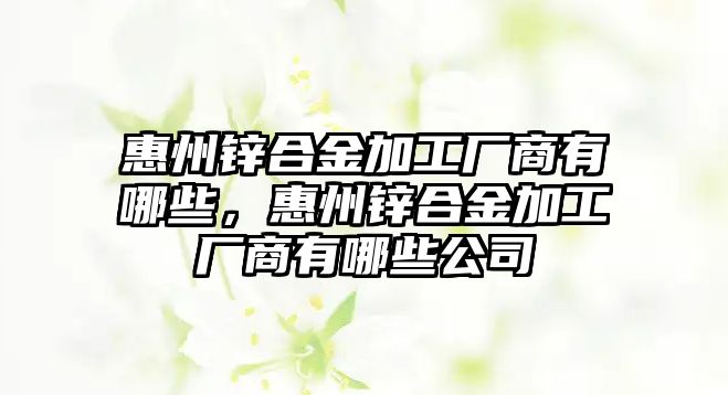 惠州鋅合金加工廠商有哪些，惠州鋅合金加工廠商有哪些公司