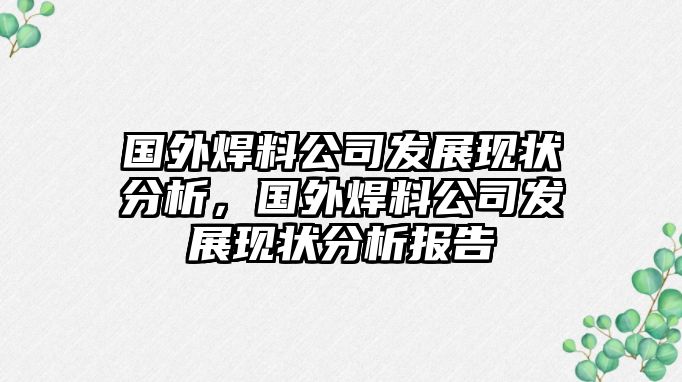 國(guó)外焊料公司發(fā)展現(xiàn)狀分析，國(guó)外焊料公司發(fā)展現(xiàn)狀分析報(bào)告