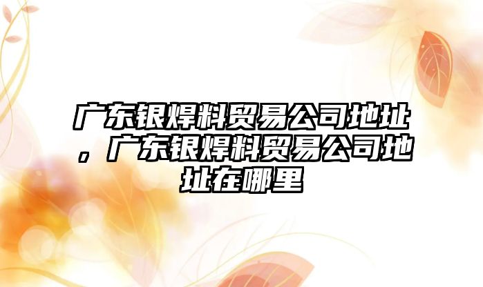 廣東銀焊料貿(mào)易公司地址，廣東銀焊料貿(mào)易公司地址在哪里