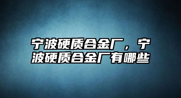 寧波硬質合金廠，寧波硬質合金廠有哪些