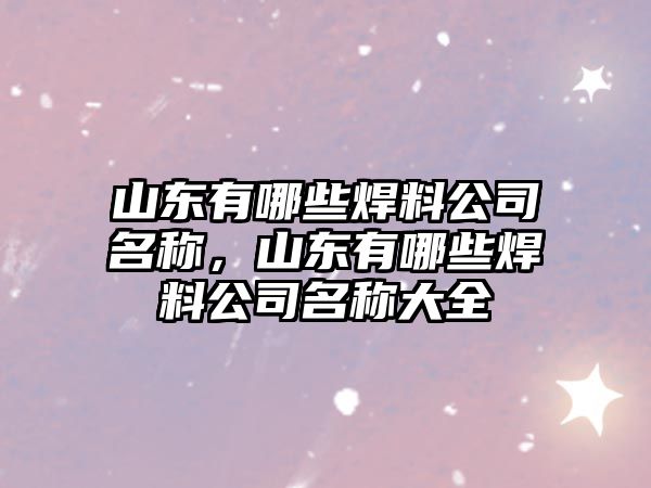 山東有哪些焊料公司名稱，山東有哪些焊料公司名稱大全