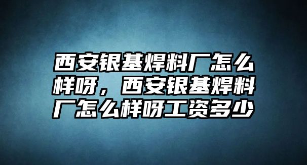 西安銀基焊料廠怎么樣呀，西安銀基焊料廠怎么樣呀工資多少